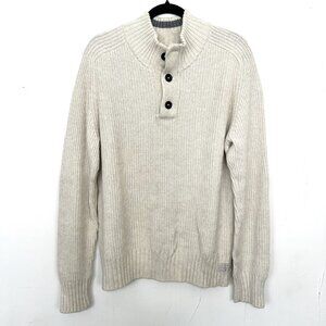 American Eagle Henley Sweater Off White Ribbed Thick Knit Men's Size XL